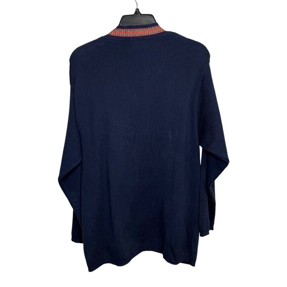 VTG Talbots Womens Navy Cardigan Sweater Red Plaid Trim Sz Medium Academia USA - Picture 2 of 8